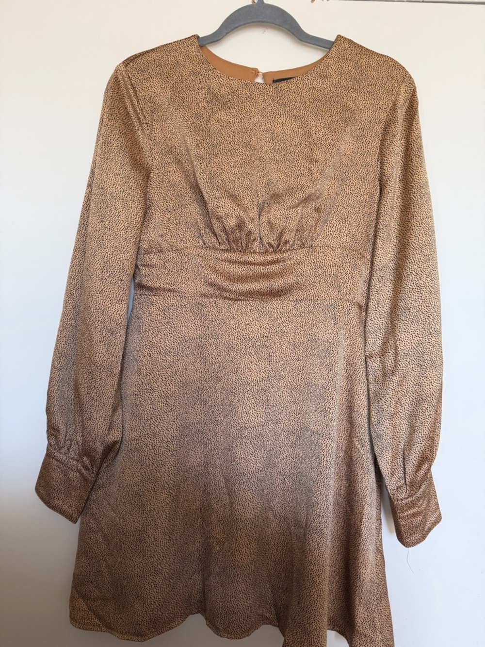 Missguided stone satin Long Sleeve Mini Dress in Gold size 10